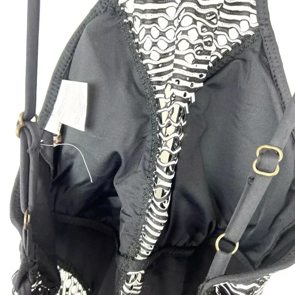 Becca Women’s Black/White Crochet High Neck One Piece Swimsuit Size S